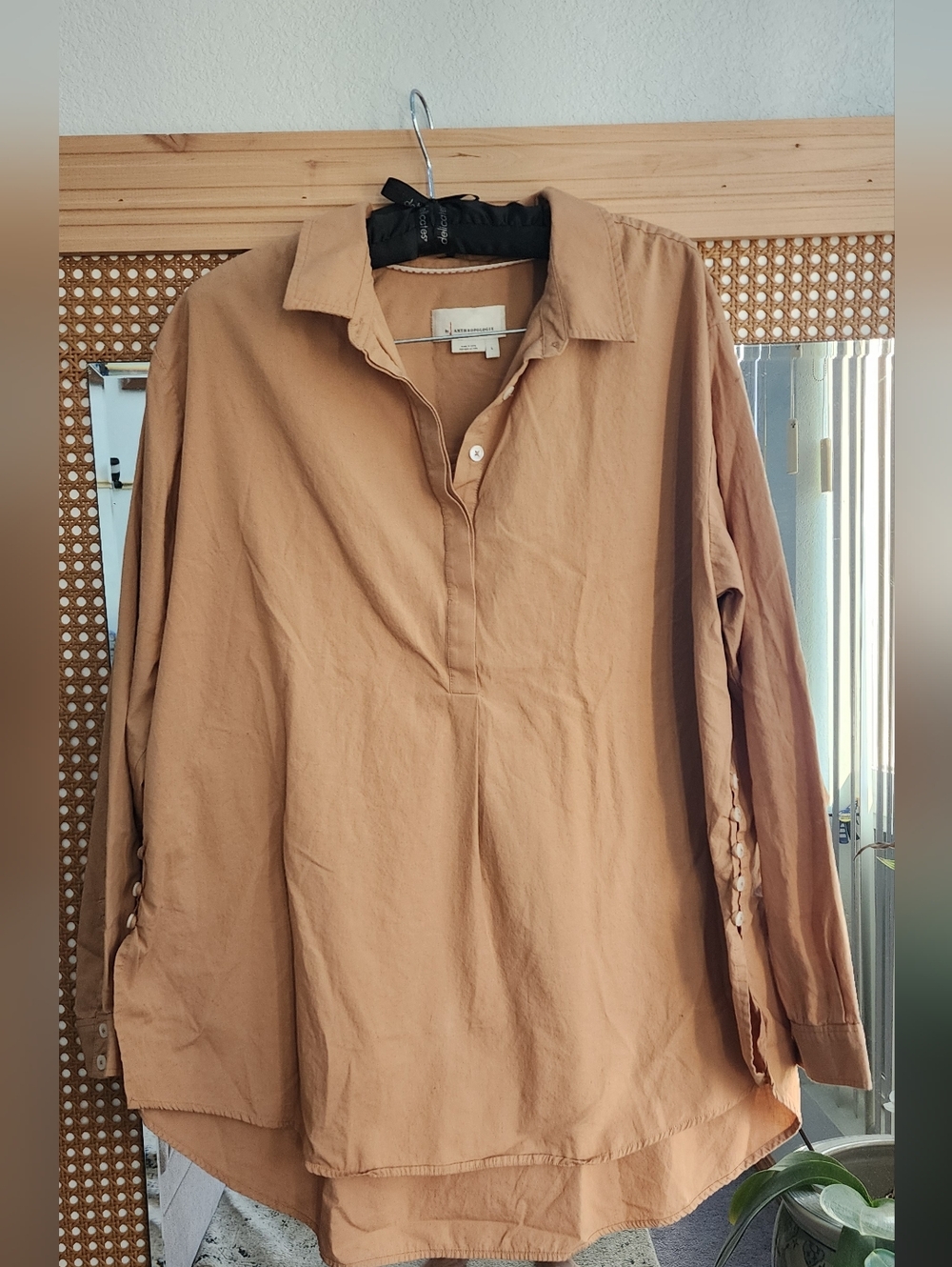 Anthropologie Women's Button-Down Shirt in Camel Brown